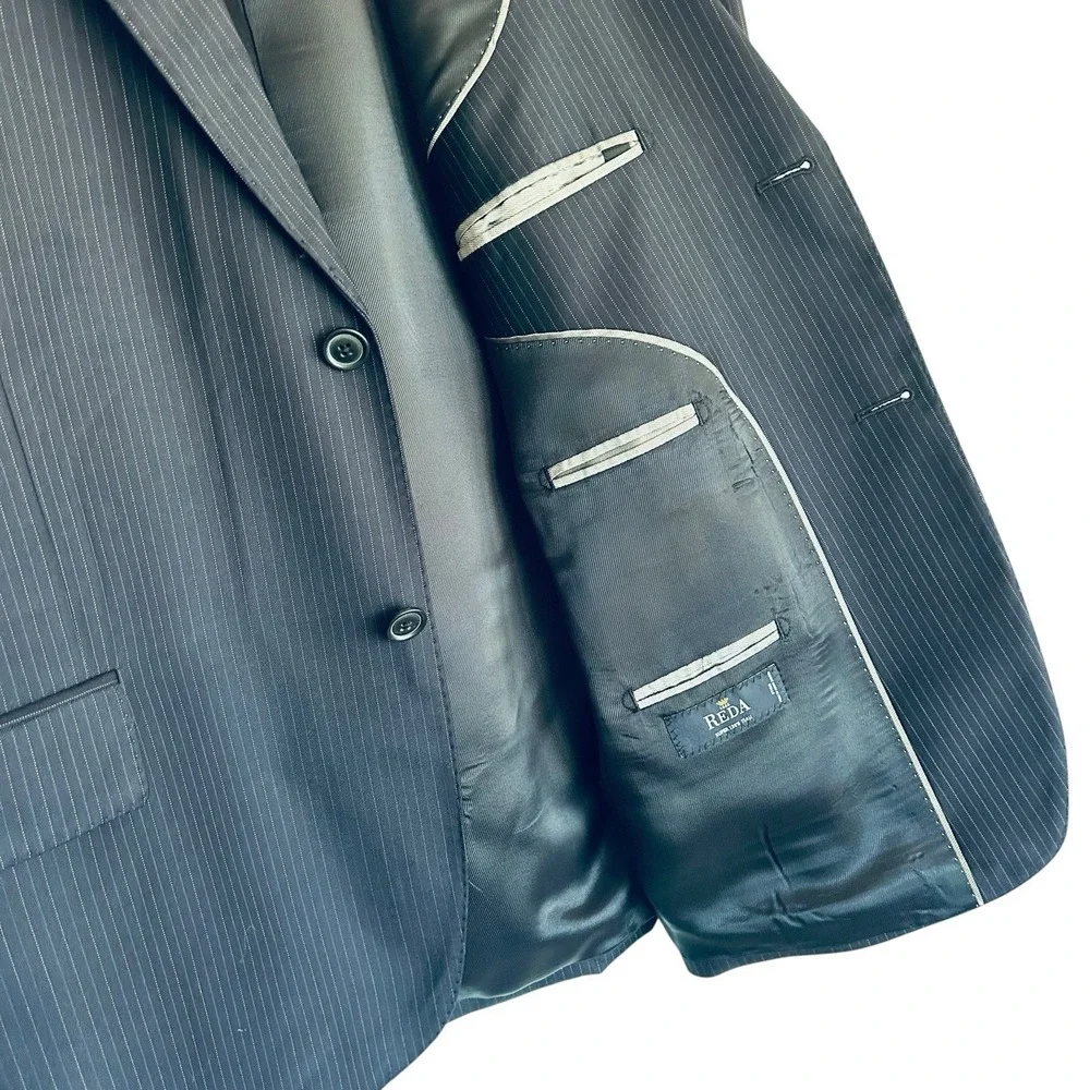 Polo Ralph Lauren Navy Blazer 44R Blue Gray Stripe Wool Reda Italy Double Vent